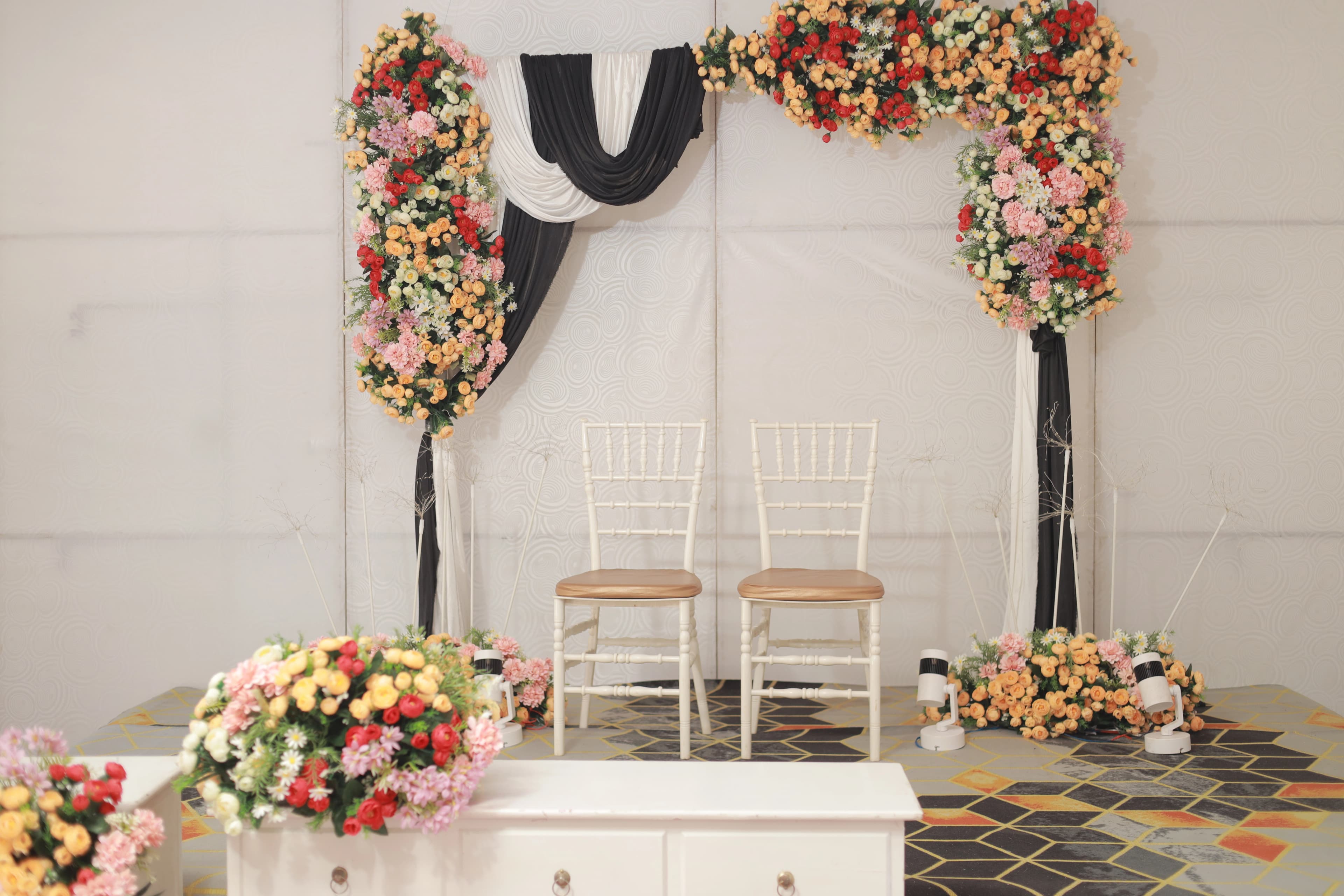 Small indoor hall set up for a family gathering